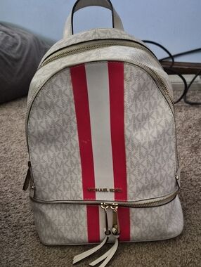 Michael Kors Rhea Logo Backpack with Pink Center Stripe